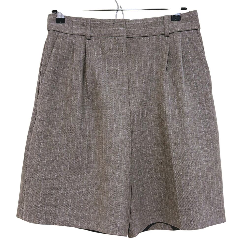 Babaton Pleated Bermuda Trouser Shorts Size 6 Gray Pinstripe Retro Academia Ivy - Picture 2 of 8